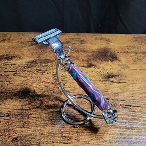 Handmade Chrome and Acrylic Razor with Stand